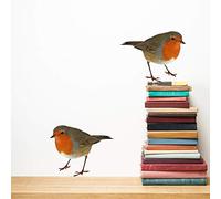 60 Second Makeover Limited - Juego de 2 pegatinas de pared a todo color con diseño de petirrojos lindos pájaros para el hogar, decoración de pared para sala de estar, regalo para amantes de los