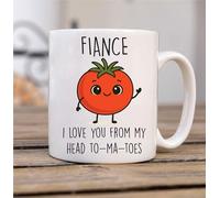 60 Second Makeover Limited Mug - Taza con texto en inglés «Fiance I Love You from My Head to-ma-Toes», diseño de tomate, regalo único, regalo para un ser querido