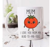 60 Second Makeover Limited Mug - Taza con texto en inglés "Mum I Love You from My Head to-ma-Toes", diseño de tomate, regalo único, regalo para mamá