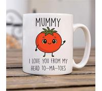 60 Second Makeover Limited Mug - Taza con texto en inglés "Mummy I Love You from My Head to-ma-Toes", diseño de tomate, regalo único, regalo para mamá