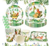 60 Set de Table Enfant Platos de Papel Dinosaurios para Fiestas de Cumpleaños Dino Decoración para Fiestas Vajilla de Infantil con Platos Vasos Servilletas Paja para 10 Invitados