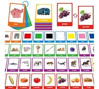 60 Tarjetas Didácticas Inglés-Español, Tarjetas de Sustantivos Doble Cara, Palabras de Vista Bilingües - Animales, Colores, Comida, Herramienta de Aprendizaje de Vocabulario Lingüístico con 2 Anillos