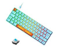 60% Teclado para juegos con interruptor azul, 62 teclas compactas, 18 LED Chroma RGB retroiluminado, USB tipo C desmontable, dos teclas rojas adicionales (azul)