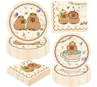 60 unidades decoracion fiesta cumpleaños capibara vajilla platos servilletas para 12 personas regalos para niños marron