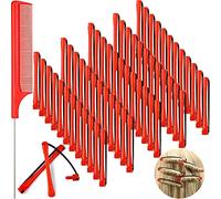 60 Varillas de Permanente de Cabello Varillas Cortas de Onda Fría Varillas de Permanente de Plástico Rizadores de Pelo con Peine de Cola de Acero Peine de Cola de Rata (Rojo, 0,2 Pulgadas)