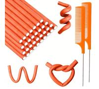 60 varillas rizadoras de espuma flexibles, rodillos de pelo con peine de acero para cabello largo y corto (9.45 x 0.31 pulgadas, naranja, sin calor)