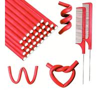60 varillas rizadoras flexibles de espuma torcida, varillas flexibles sin calor, rodillos para el cabello y peine de cola de rata de acero para cabello largo y corto, para mujeres y niñas (9.45 x