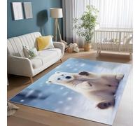 60 x 110 cm Alfombra Lavable Naturaleza Osos Polares Animales Estampado Alfombra Antideslizante para Salón Dormitorio, Azul Blanco Resistente a Las Manchas Alfombras para Oficina Comedor