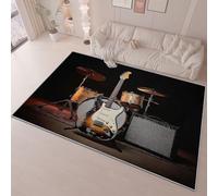 60 x 90 cm Lavable a Máquina Alfombra, Realista Guitarra Batería Impresión para Salón Dormitorio Comedor Entrada, Oscuro Pelo Corto Suave Antideslizante Alfombra Decoración del Hogar