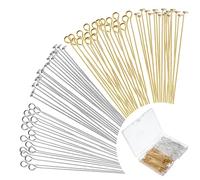 600 alfileres de cabeza de 50 mm para joyas, alfileres rectos de acero inoxidable, descubrimientos para pendientes, colgantes, joyas, oro/plata