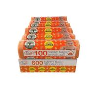 600 bolsas desechables extragrandes Tidyz con asas de amarre fabricadas con un mínimo de 30% plástico reciclado. En un rollo para mayor seguridad. Adecuado para pañales de bebé, toallitas, residuos de