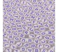 600 cuentas acrílicas de letras del alfabeto, letras moradas, cuentas redondas blancas, 4 x 7 mm, para pulseras de amistad y regalos, fabricación de joyas de recuerdo