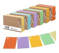 600 hojas de tarjetas A8, coloridas tarjetas de moderación, a rayas, en 6 colores, tarjetas de aprendizaje con anillo, tarjetas de vocabulario, tarjetas de índice para viajes, aprendizaje de
