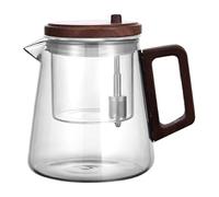 600 ml Clear Tea Pot, Inner Tank Glass Teapot, Wood Handle Design, Ergonomic Comfort Grip, Heat Resistant Build, Transparente, Ideal para Home, Living Room, Business, Restaurante