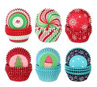 600 Papeles de Magdalenas Navideños Envoltorios de Magdalenas de Copo de Nieve Muñeco de Nieve Navidad Tazas para Hornear Muffins para Decoraciones de Fiesta de Navidad (Estilo Lindo)