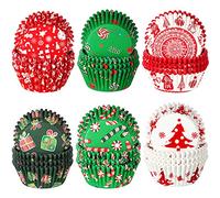 600 Papeles de Magdalenas Navideños Envoltorios de Magdalenas de Copo de Nieve Muñeco de Nieve Navidad Tazas para Hornear Muffins para Decoraciones de Fiesta de Navidad (Estilo Distinguido)