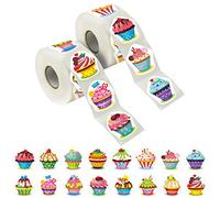 600 Pegatinas de Cupcakes para decoración de fiestas, recompensa para maestros, estímulo, pegatinas motivacionales, mega paquete de 16 diseños con línea de perforación (3.8 cm de Diámetro)