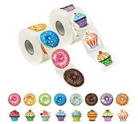 600 piezas Cupcake, Donut, Decoración para fiestas. Pegatina Motivacional como recompensa del maestro. Mega Pack 16 diseños con línea de perforación (cada uno mide 3.8 cm de diámetro)