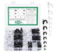 600 Piezas Grapas para Cables Redondo, Clips para Cables Blanco y Negro, Abrazadera de Cable con Clavos de Acero,Grapas Cable Pared para Cable Gestión Canal de Cables, 4/5/6/7/8/10/12 mm