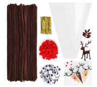 600 Piezas Limpiapipas Set, Limpiapipas Marrones, Limpia Pipas para Manualidades, Pompones Rojos, Bolsas Conos Chuches, Ojos Autoadhesivos, Chenilla Manualidades para Niños Navidad Bricolaje