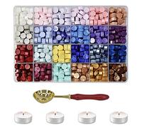 600 Piezas Perlas de Cera de Sellado Octágono, Kit de Lacre Con 1 Cuchara de Fusión y 4 Velas de Té, Cuentas Para Sello de Cera Vintage, Letras (24 Colores)-A