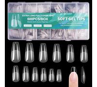 600 Piezas Tips Uñas Soft Gel, 12 Tamaños Uñas de Gel Nail Tips Cobertura Total, Transparentes Nail Tip Semi Mate, Postizas Cuadrado Bailarina, Acrilicas Puntas para Salons de Manucure, Nail Art DIY