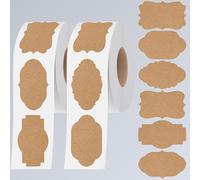 600 unidades de pegatinas de papel Kraft, 6 formas elegantes, etiquetas adhesivas en blanco para manualidades, tarros de comida casera, etiquetas de regalo, etiquetas de nombres, (3cm x 5cm)