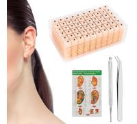 600 Unids Acupuncture Semillas de Oreja, Adhesivas Desechables para Masaje de Oídos, Tabla de puntos de acupuntura auricular + pinzas + bolígrafo de masaje, Kit de Acupresión de Semilla de Oreja