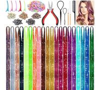6000 Strands Hair Tinsel Kit in 20 Colors, Glitter Tinsel Hair Extensions Kit Heat-resistant, Fairy Hair Tinsel Tool for Shiny Hair Extension, Women Girls Hair Accessories at Party