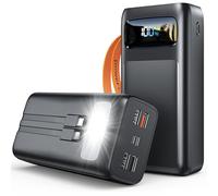 60000mAh Power Bank de con Carga rápida de 45W:batería Externa de Gran Capacidad con Cable USB-C Integrado y Pantalla LED 7 Salidas, Linterna, batería portátil para Camping