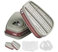 6001 - Juego de cartuchos de filtro para respirador, 2 cartuchos de filtro, 20 piezas de filtro de algodón blanco, 2 cubiertas, antipolvo, partículas de vapor orgánico de gas, se aplica a la máscara