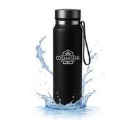 600ml Botella Agua Acero Inoxidable - Termo Cafe Negro - Botella Agua Térmica Reutilizable - Mantiene Bebidas Frías y Calientes - thermo-Ideal para Viajes y Deporte