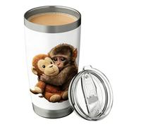 600ml Stainless Steel Travel Tumbler, Monkey Pattern Insulated Cup With Lid, Vacuum Thermal Drink Container, Reusable Coffee Tea Mug, Portable Beverage Cup For Car Office Home Activities