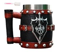 600ml Wooden Barrel Stainless Steel Beer Mug,Retro Handmade Medieval Cocktail Mug with Handles,Double Wall Thermal Bucket Shaped Coffee Stein for Men Home Bar Party Use