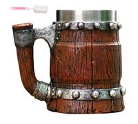 600ml Wooden Barrel Stainless Steel Beer Mug,Retro Handmade Medieval Cocktail Mug with Handles,Double Wall Thermal Bucket Shaped Coffee Stein for Men Home Bar Party Use