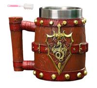 600ml Wooden Barrel Stainless Steel Beer Mug,Retro Handmade Medieval Cocktail Mug with Handles,Double Wall Thermal Bucket Shaped Coffee Stein for Men Home Bar Party Use