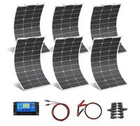 600W 18v Solar Panel 6pcs 100W carga solar Monocristalina (alta on salida USB controlador 60A, apto para autocaravana, barco, tienda, coche, remolque, batería 12 V, negro (600)