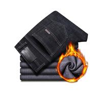 (6015-Black, 36) HKEDES 2024 New Jeans Brand Autumn Winter Jeans Warm Flocking Warm Soft Men Activities Warm Fleece Men Jeans Black Blue Colors