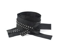 60cm 10# Cremallera de resina de gran tamaño con diamantes de imitación, cremallera decorativa, accesorios de costura para abrigos, Negro, 60cm