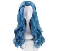 60cm Descendants 2 Evie Blue Long Wavy Wig Cosplay Costume Women Synthetic Hair Party Role Play Wigs + Wig Cap OneSize Blue