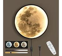 60cm Lámpara de Luna Dimerizable, Lámpara de Pared de Salón Ronda Con mando a distancia e interruptor de cable de alimentación Luz de la pared del dormitorio para Decoración, Aplique de Pared Luna 3D