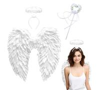 60cm Negro Ángel Alas,Diablo Disfraz Señoras,Alas de Ángel Disfraz con halo y Varita mágica,Disfraz de Alas de Adulto Niños,Ángel Accesorios de Disfraces Ángel Diablo (Blanco 60 * 60cm A)