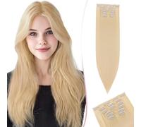 60cm SEGO Extensiones de Clip 6 PCS Pelo Sintético Se Ve Natural #613 Blanqueador Rubio Cabello Postizo Invisible Liso para Mujer (140g)