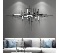 60in Creative Light Luxury Wall Decoration, Metal Geometric Figure Line Art Decor, Three-Dimensional Wrought Iron Wall Decoration, Black and White Minimalist Style(200X90CM/80X36IN)