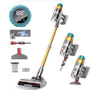 60KPa/600W Aspiradora sin Cable, Aspiradora Fregadora Sin Cable Potente hasta 75Mins, con Carga de Pared Smart Screen, Cepillo Antienredos, Alfombra Pelo Mascota Suelo Sofá (Morado) (Verde) (Oro)