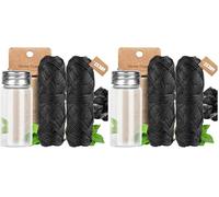 60m Hilo Dental natural de carbón de bambú Hilo Dental a Menta vegano y biodegradable sin plástico dental floss ecologico encerado con candelilla en bote de cristal + 2 bobinas 30 m (Paquete de 2)