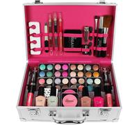 LOVE URBAN BEAUTY Vegano Estuche de Maquillaje Dazzling - Kit de 60 Piezas de Maquillaje y Uñas - Elegante Caja Plateada - Diseño Compacto y Ligero - Kit de Maquillaje para Mujeres Apto para Viajes