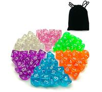 60pcs Assorted Colored Translucent D10 (1-10) Pack, 6X10pcs 10 Sides Dice Transparent Polyhedral Dice D10 Set in Black Velvet Pouch