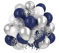 60PCS de globos azules, globos de confeti, globos de helio de látex azul marino para bodas cumpleaños niño niños baby shower bautismo confirmación decoración