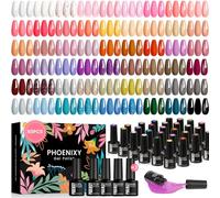 60Pcs Esmaltes Semipermanentes para Uñas, Phoenixy 162 Efectos 54 Colores de Pintauñas Semipermanentes Kit Incluye Top Coat, Base Coat, Matte Coat, Glitter Coat, Kit Uñas Semipermanentes Rosa, Azul